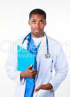 Confident doctor holding a clipboard