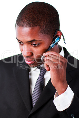 Businessman wearing an earpiece