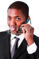 Businessman wearing an earpiece