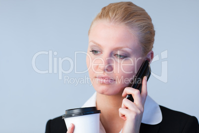 woman talking on the phone holding