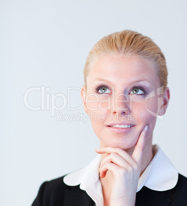 Happy Business woman looking upwards