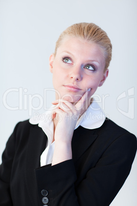 Happy Business woman looking upwards