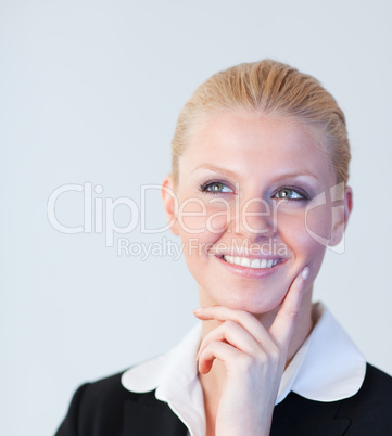 Happy Business woman looking upwards