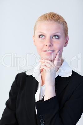 Happy Business woman looking upwards