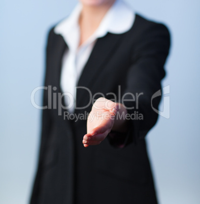 Woman offering a handshake
