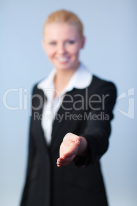 Woman offering a handshake