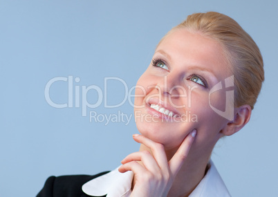 Happy Businesswoman looking upwards