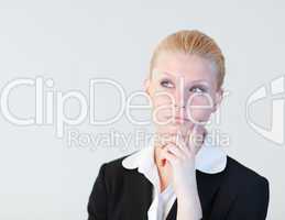 Business woman contemplating