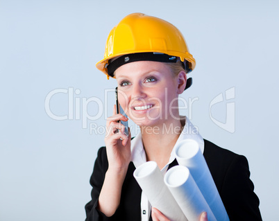 Female engineer on the phone