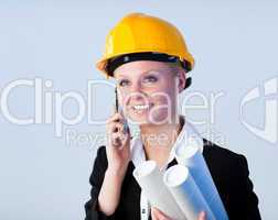 Female engineer on the phone