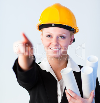 Female Construction worker pointing