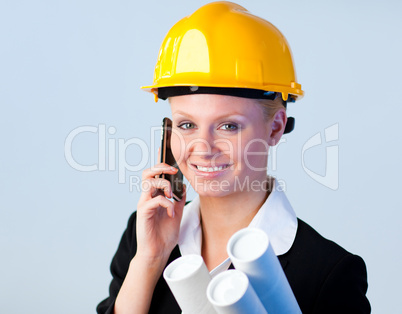 Female engineer on the phone