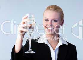 Business woman Holding a Champagne Glass