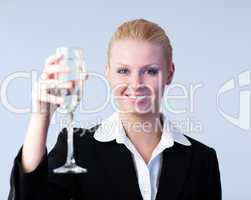 Business woman Holding a Champagne Glass
