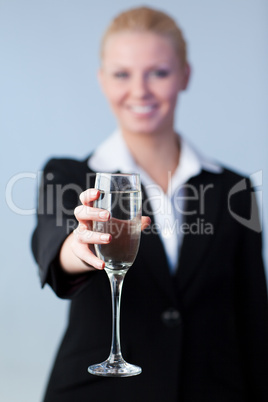 Business woman Holding a Champagne Glass