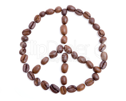 Peace symbol made of coffee beans