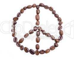 Peace symbol made of coffee beans