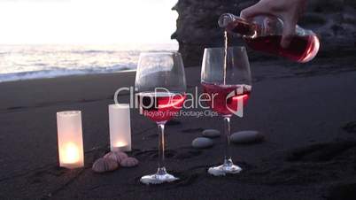 Enjoying wine on a beach