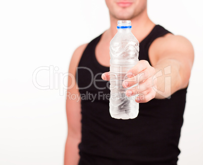 Happy Sportsman holding water bottle