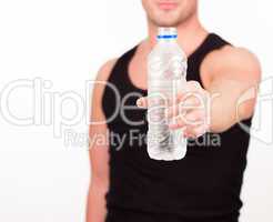 Happy Sportsman holding water bottle