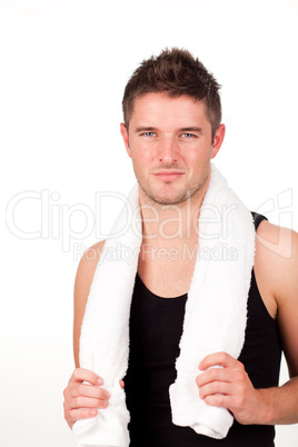 young athlethic man with a towel around him