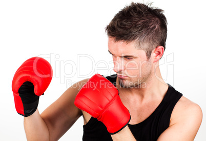 portrait of a young athletic man with boxing