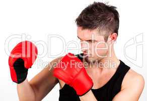 portrait of a young athletic man with boxing