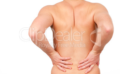 man showing that he has pain in his back