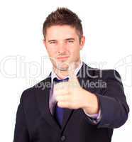 Businessman with his thumb up