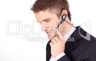 Businessman talking on a headset