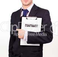 businessman holding out a contract