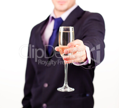 Businessman holding a champagne glass