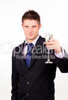 Businessman holding a champagne glass