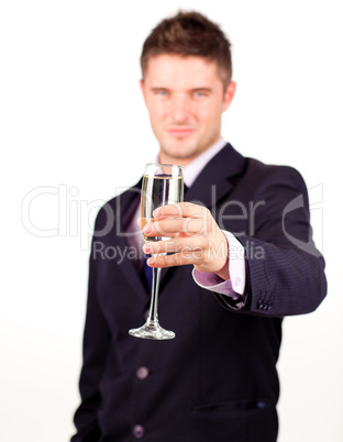 Businessman holding a champagne glass