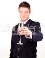 Businessman holding a champagne glass