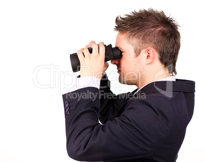 man looking through Binoculars