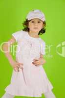 little girl with peaked cap and summer dress
