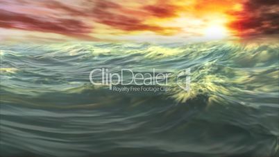 (1078) Open Sea Whitecap Wave Swells Sunset Sky Animation