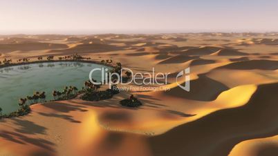 (1090) Desert Oasis Sand Dunes Sphinx and Palm Trees Animation