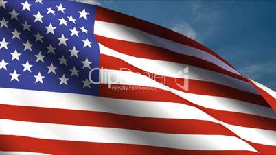 United States of America Flag waving in wind with clouds in background