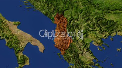 Zooming into albania, highlighted with text