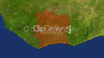 Zooming into cote d'ivoire, highlighted with text