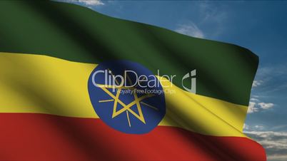 Ethiopia Flag waving in wind with clouds in background