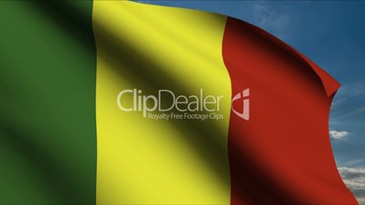 Mali Flag waving in wind with clouds in background