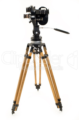 The movie camera and tripod.