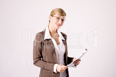 business woman with eyeglasses and business papers