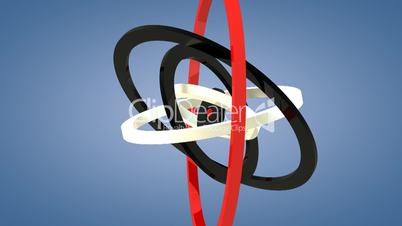 Red, black and white rotating 3d rings with alpha mate - loopable