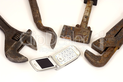 Tools and telephone.
