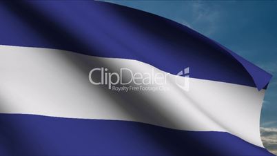 Nicaragua Flag waving in wind with clouds in background