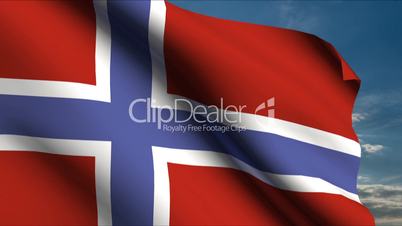 Norway Flag waving in wind with clouds in background